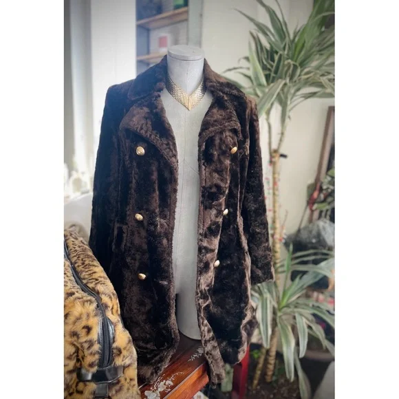 VTG 1960 / 1970 | S | Classic Mod Double-Breasted Faux Fur Glamour Long Coat - Picture 17 of 17